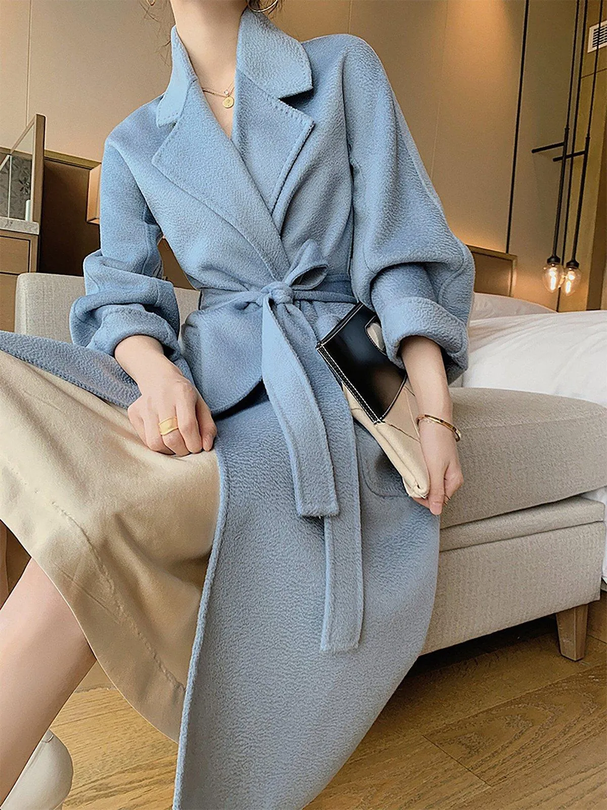 Wrap Double Face Long Belted Wool Coat