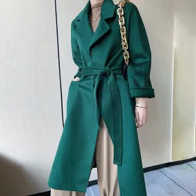 Wrap Double Face Long Belted Wool Coat